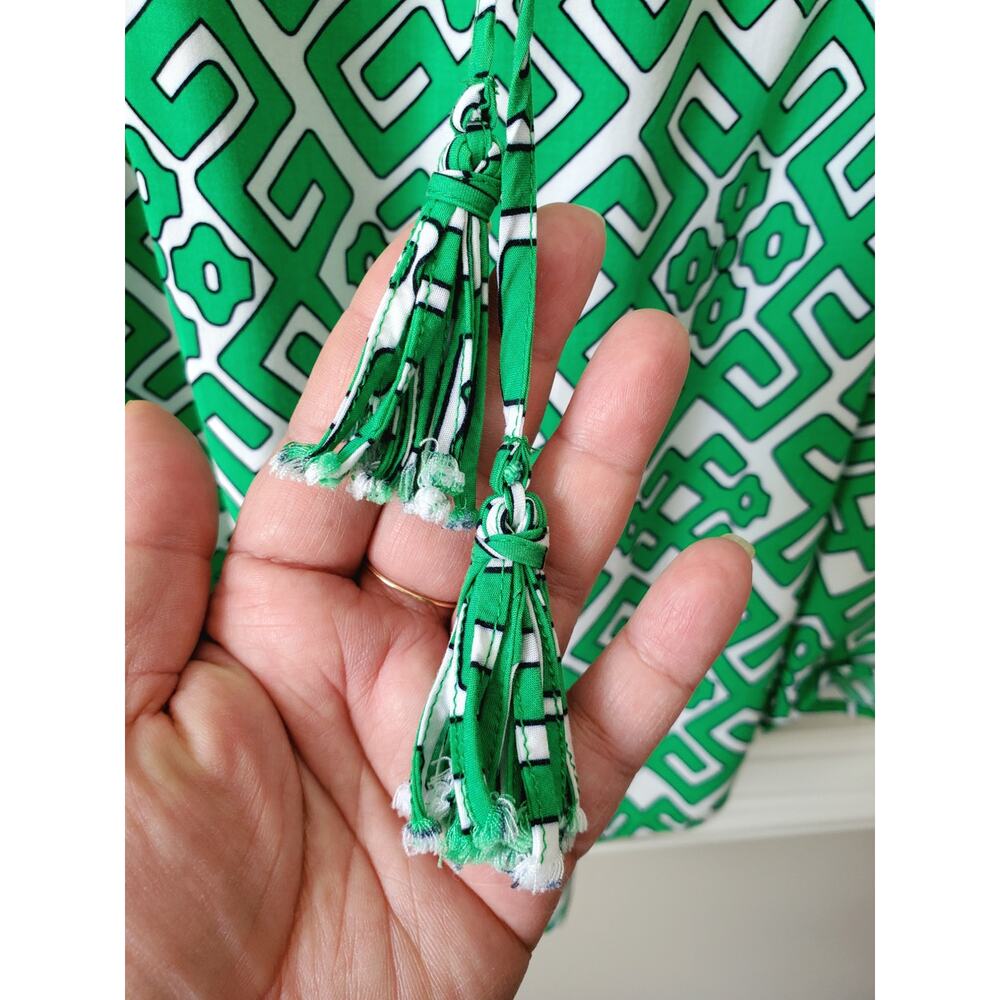 Women Crown Ivy Green White Geometric Tunic Top PL Preppy Coastal Summer Classic - Picture 3 of 10